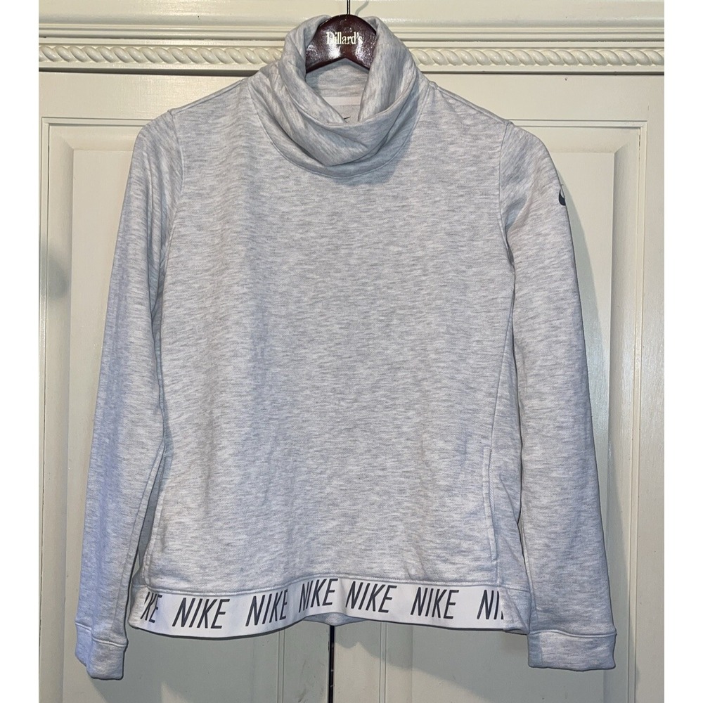 Nike Sweatshirt Women Large Gray Turtle Neck Logo Elastic Band Long Sleeve Warm